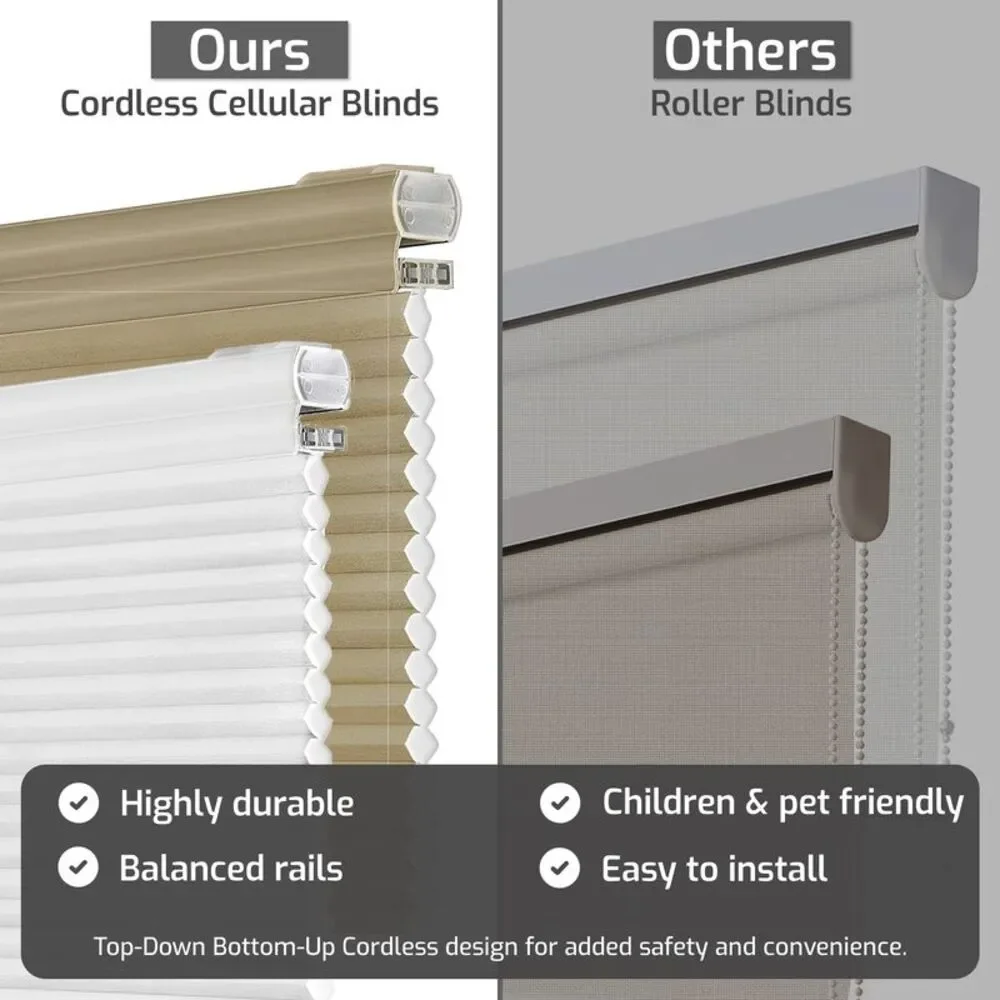 Cordless Window Blinds Cellular Top-Down Bottom-Up Honeycomb Pleated 3/8